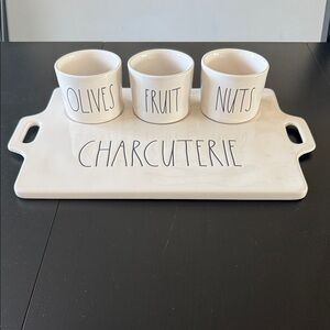 Rae Dunn-White Charcuterie Tray with Cups